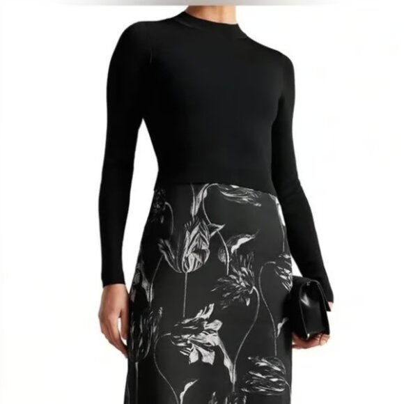 Ted Baker Alettaa Knit Bodice Slip Skirt Floral Midi Dress Black Size 2 NWT - Picture 3 of 10